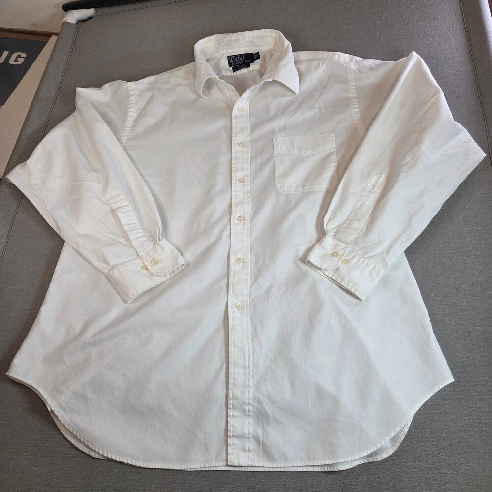 Polo Ralph Lauren Andrew White Dress Shirt 18 34/35 Made in Hong Kong